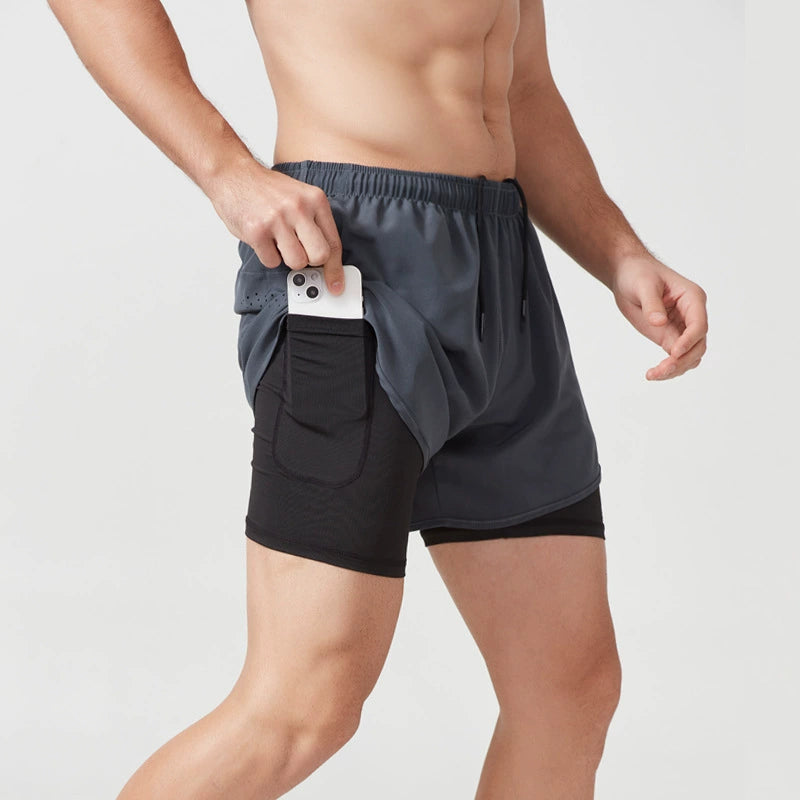 Sports Shorts Men's Running Marathon Track and Field Loose Shorts Quick-Drying Lining Fashion Tape Double-Layer Fitness Summer - Sorpresa