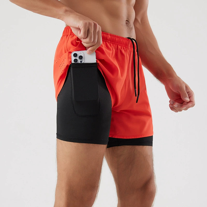 Sports Shorts Men's Running Marathon Track and Field Loose Shorts Quick-Drying Lining Fashion Tape Double-Layer Fitness Summer - Sorpresa