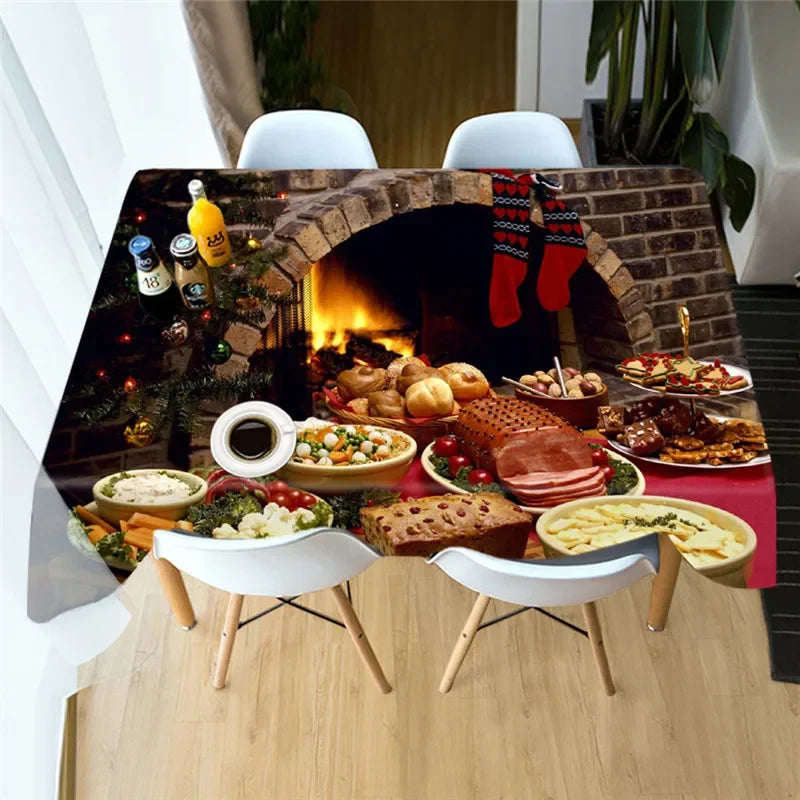 Merry Christmas Waterproof Elegant Table Tablecloths Cloth Snowman Snowflake Santa Claus Garden Picnic Mat Desk Protecter | Sorpresa