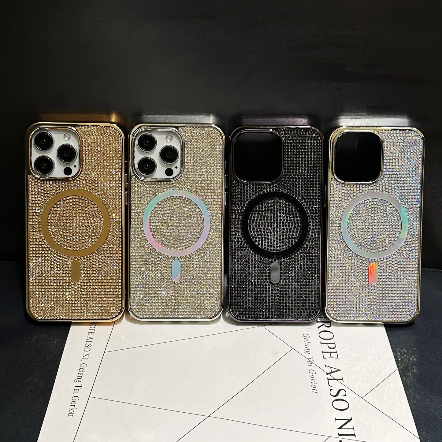 Luxury Glitter Shining Diamond Plating Phone Case for iPhone 11 12 13 14 15 Pro Max Wireless Charging Magsafe Cover