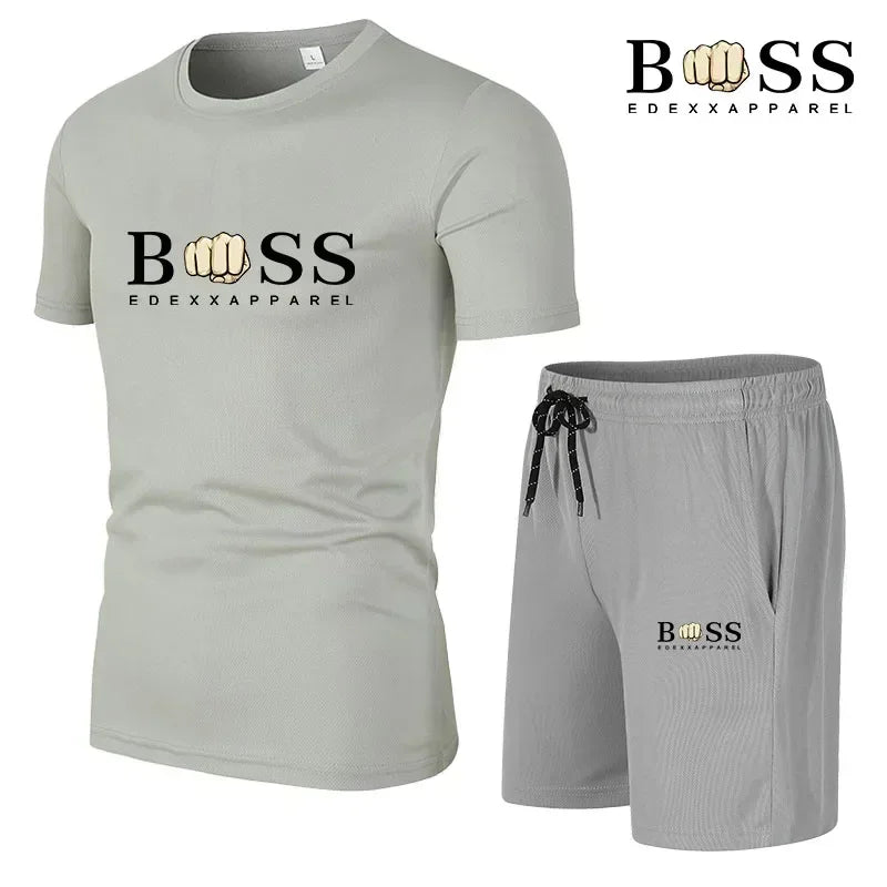 Fashion set men's casual sportswear set 2024 new men's fitness quick drying sportswear short sleeved T-shirt+shorts 2-piece set