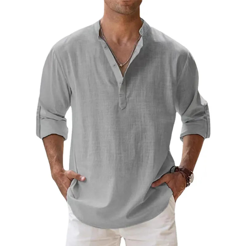 New Cotton Linen Shirts for Men Casual Shirts Lightweight Long Sleeve Henley Beach Shirts Hawaiian T Shirts for Men | Sorpresa