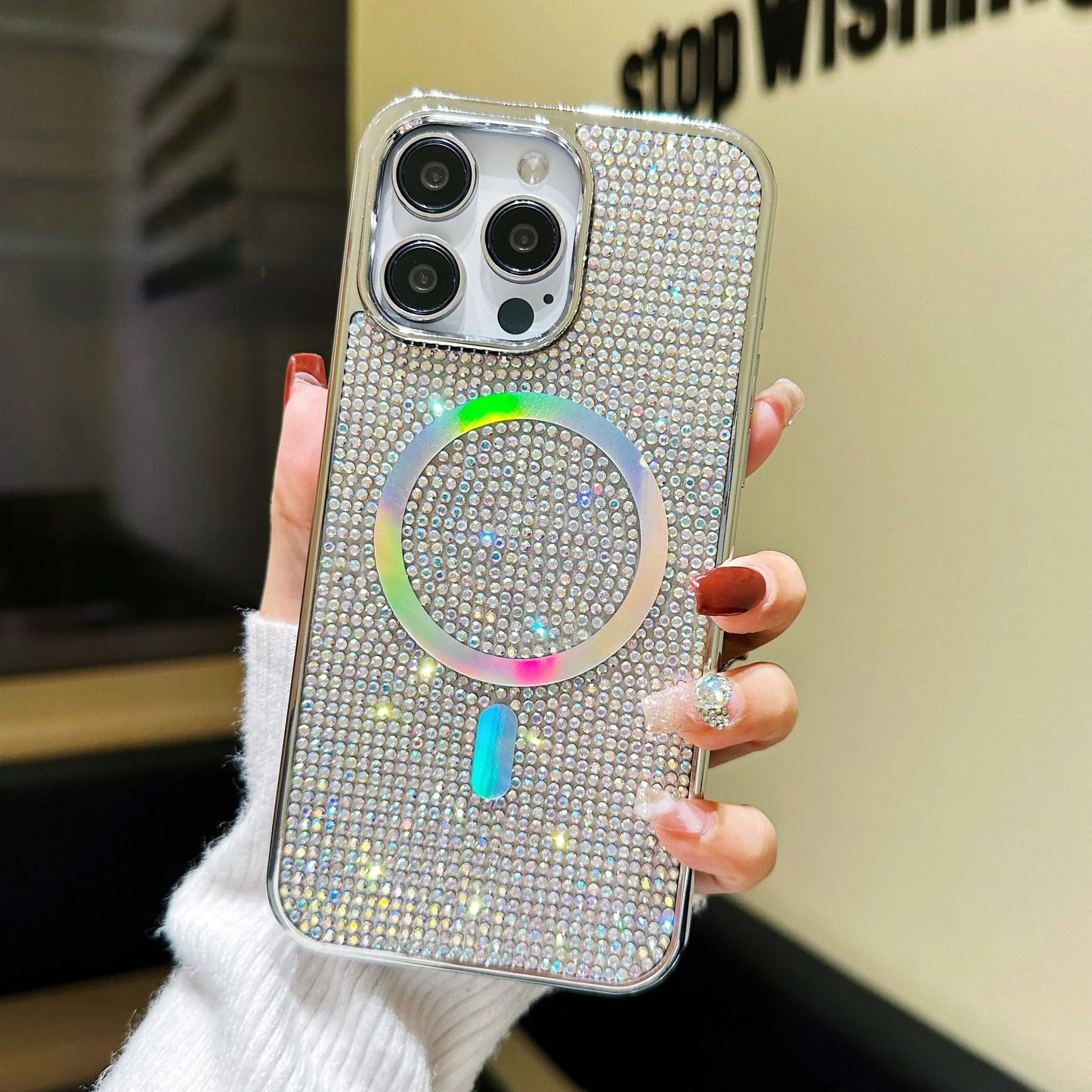 Luxury Glitter Shining Diamond Plating Phone Case for iPhone 11 12 13 14 15 Pro Max Wireless Charging Magsafe Cover