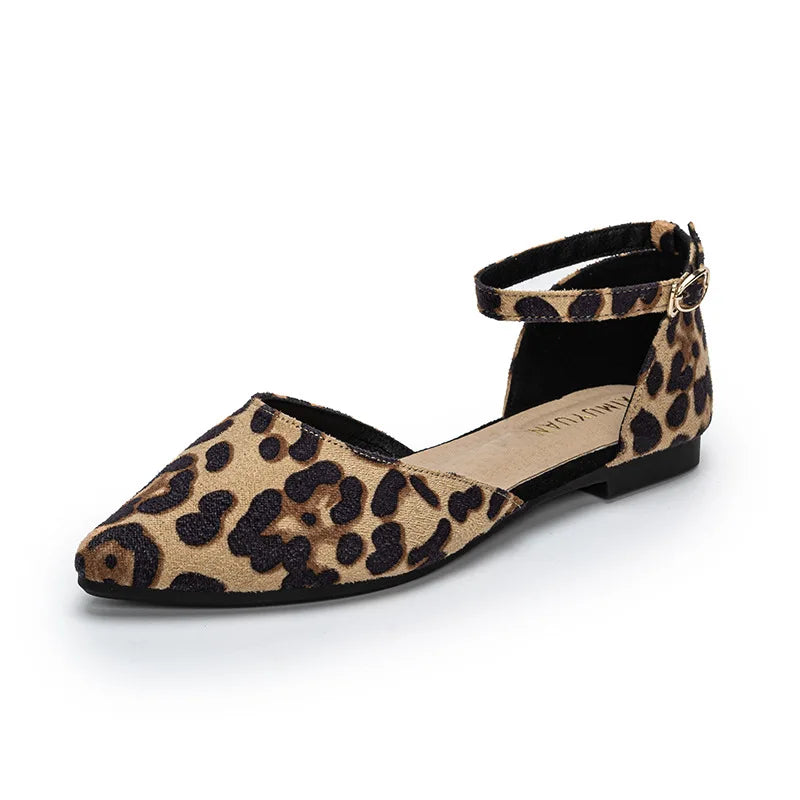 2024 New Sexy Leopard Single Shoes Women Pointed Shallow Mouth Buckle Hollow Shoes 41-43 Large Size | Sorpresa