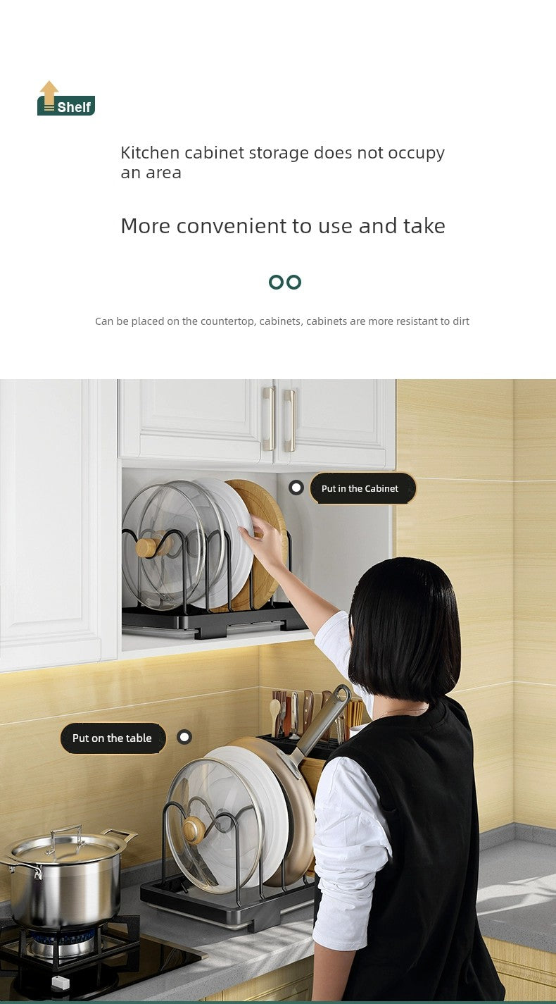 Kitchen Lid Rack Table Top Household Kitchen Multi-Functional Storage Rack Bowl Dish Knife Chopstick and Spoon Pot Cover Integrated Storage Rack