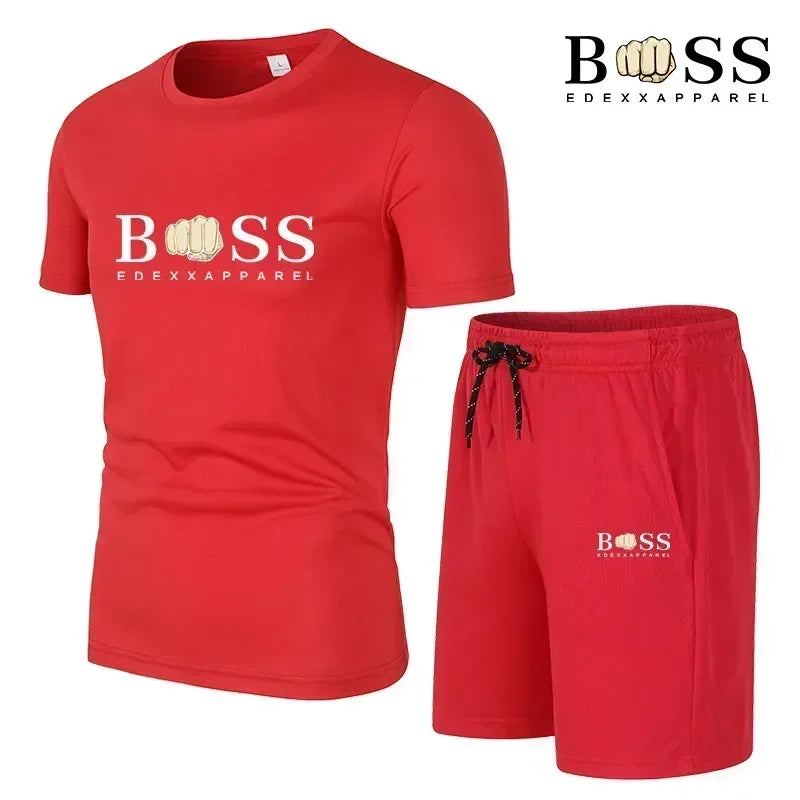 Fashion set men's casual sportswear set 2024 new men's fitness quick drying sportswear short sleeved T-shirt+shorts 2-piece set
