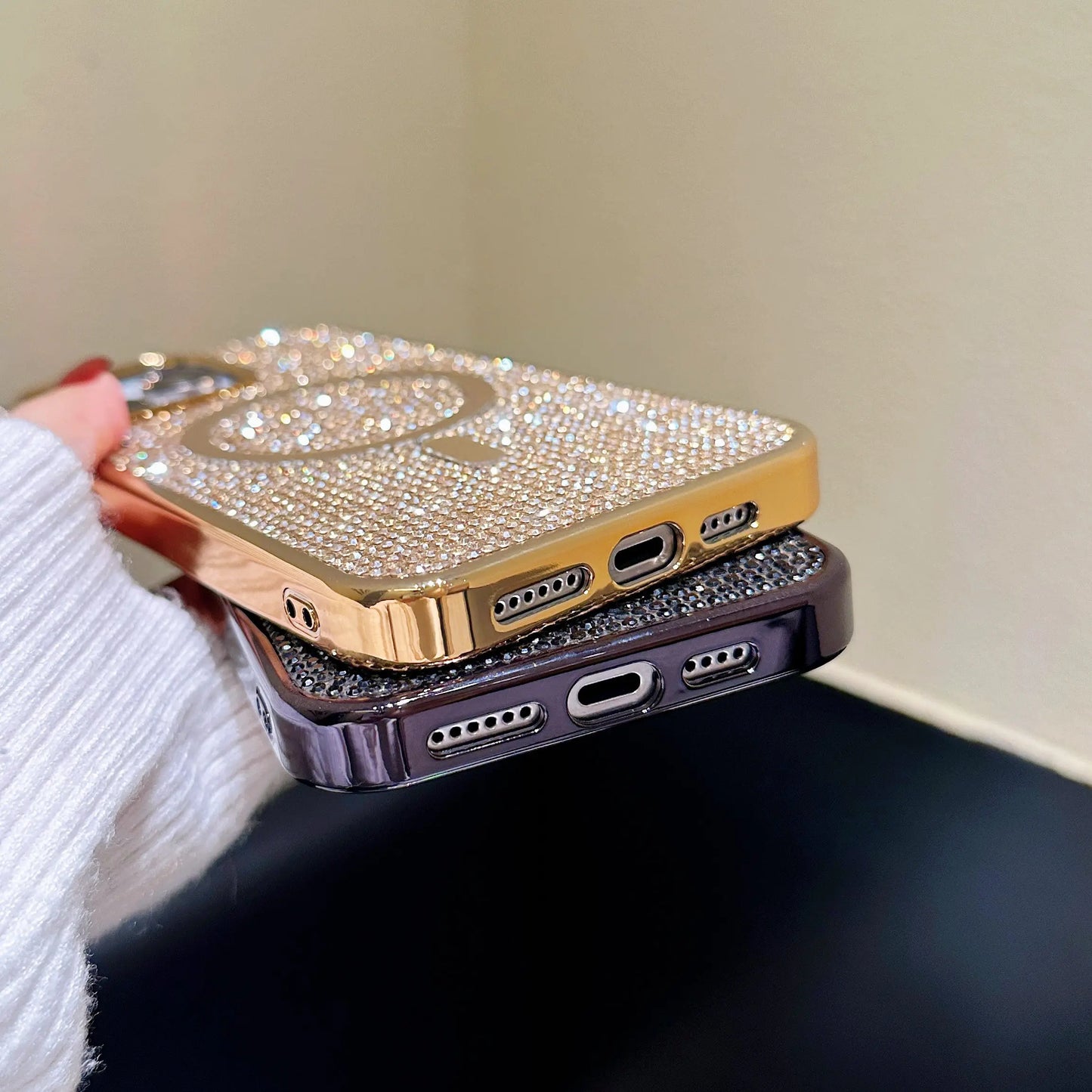 Luxury Glitter Shining Diamond Plating Phone Case for iPhone 11 12 13 14 15 Pro Max Wireless Charging Magsafe Cover