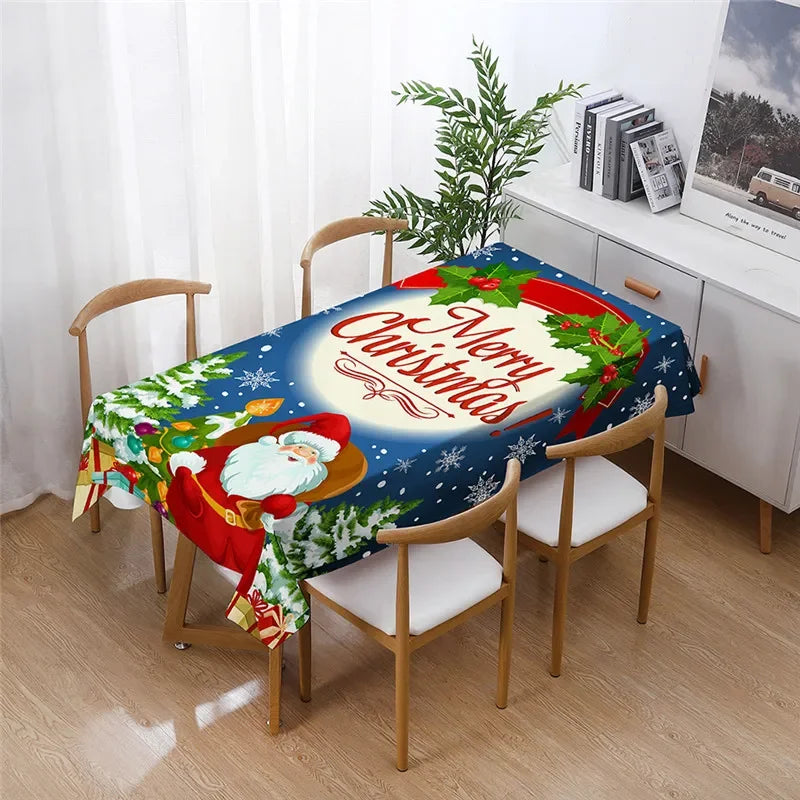 Merry Christmas Waterproof Elegant Table Tablecloths Cloth Snowman Snowflake Santa Claus Garden Picnic Mat Desk Protecter | Sorpresa