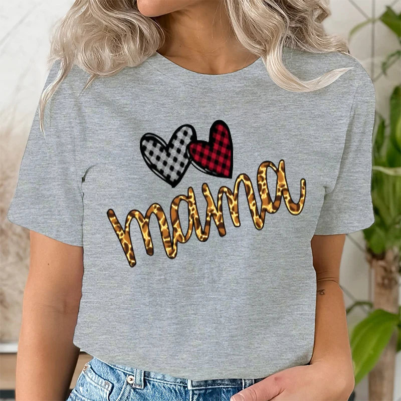 Leopard Mama Print T-shirt for Women Clothing Casual Short Sleeve Love Heart Fashion Summer T-Shirts Tops Women's Tee Clothing | Sorpresa