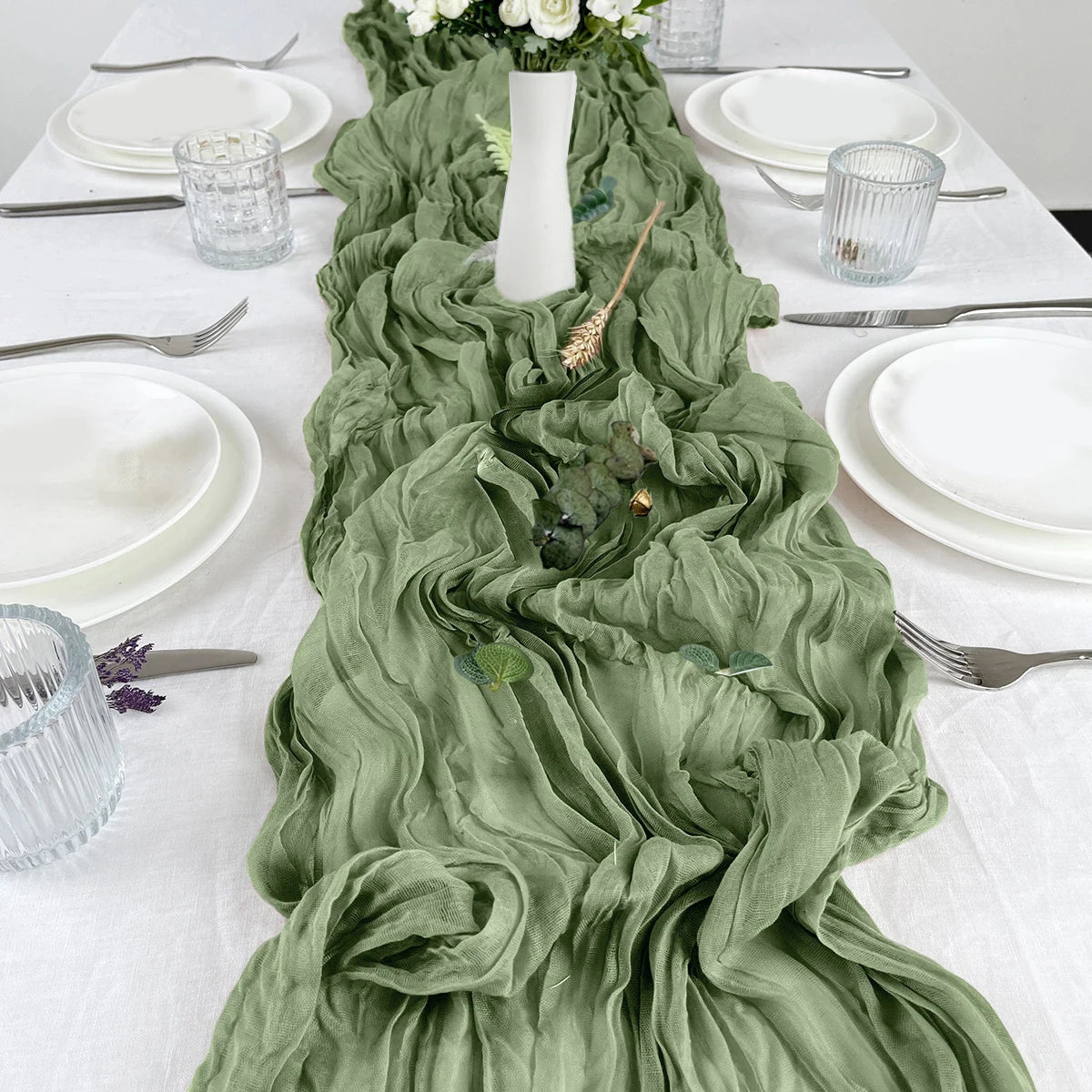 Semi-Sheer Gauze Table Runner Sage Cheesecloth Table Setting Dining Vintage Wedding Decoration Banquets Arches Retro Boho Decor | Sorpresa