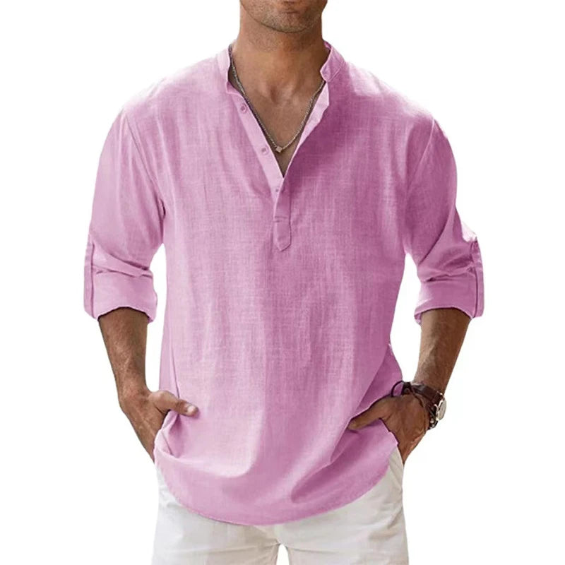 New Cotton Linen Shirts for Men Casual Shirts Lightweight Long Sleeve Henley Beach Shirts Hawaiian T Shirts for Men | Sorpresa