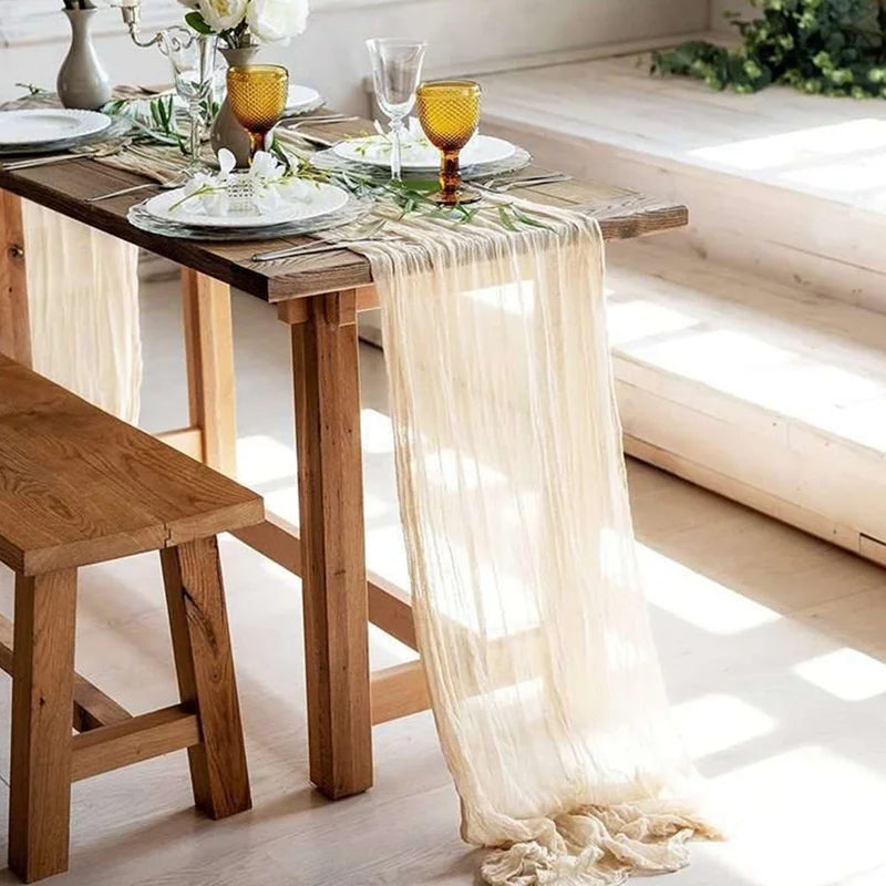 Semi-Sheer Gauze Table Runner White Cheesecloth Table Setting Dining Vintage Wedding Decor Banquets Arches Retro Boho Decor