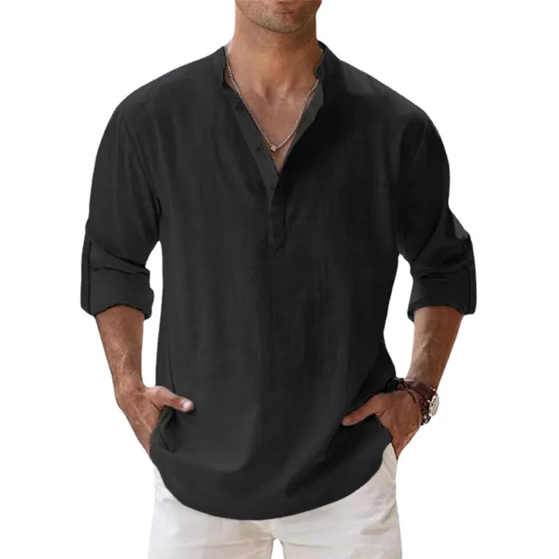 New Cotton Linen Shirts for Men Casual Shirts Lightweight Long Sleeve Henley Beach Shirts Hawaiian T Shirts for Men | Sorpresa