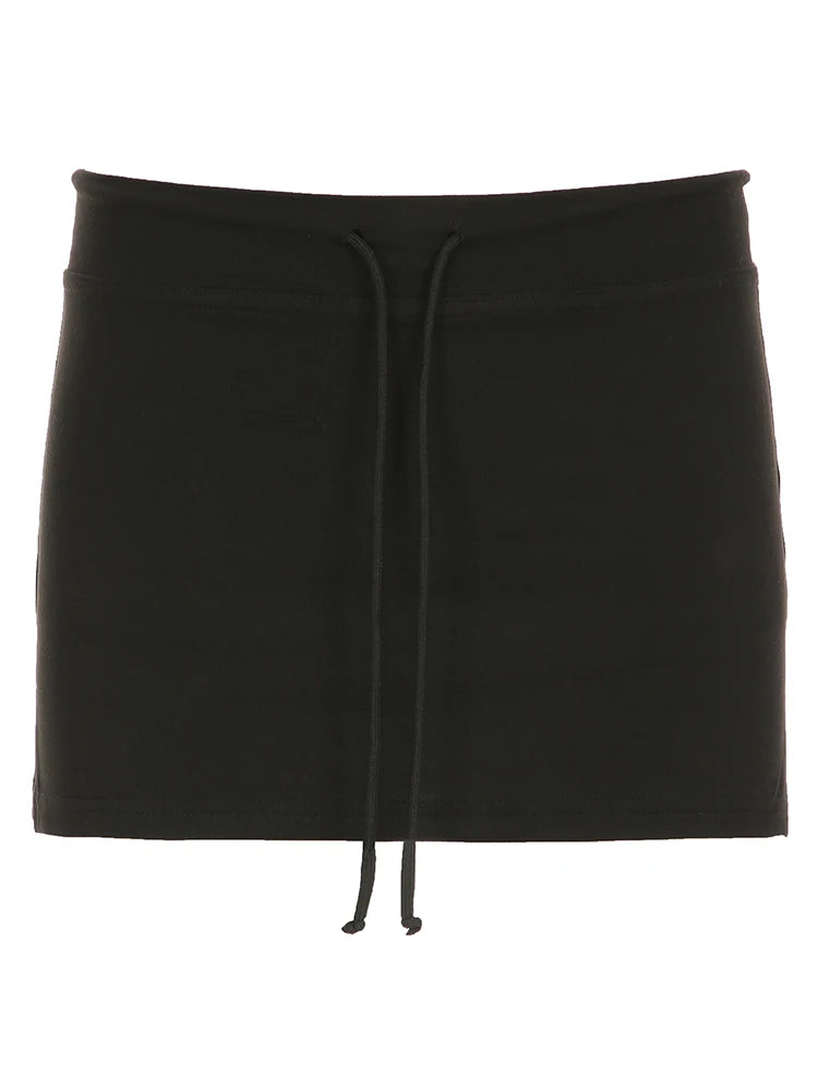 Cute and psycho Solid Lace-up Mini Skirts Sexy American Retro Basic Vintage Casual Short Bottoms Basic Casual A-Line Knit Clothing