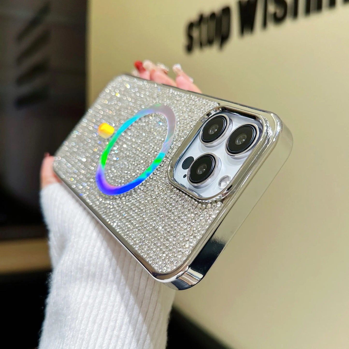 Luxury Glitter Shining Diamond Plating Phone Case for iPhone 11 12 13 14 15 Pro Max Wireless Charging Magsafe Cover