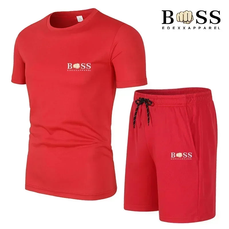 Fashion set men's casual sportswear set 2024 new men's fitness quick drying sportswear short sleeved T-shirt+shorts 2-piece set