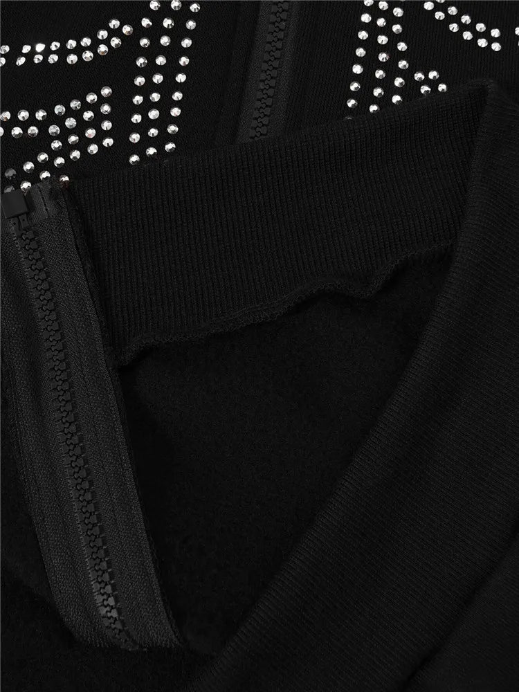 BIG PROMOTION Europe Y2k rhinestone skeleton pattern zipper thermal hoodie electronic traf sweatshirt Stitch for men and women | Sorpresa
