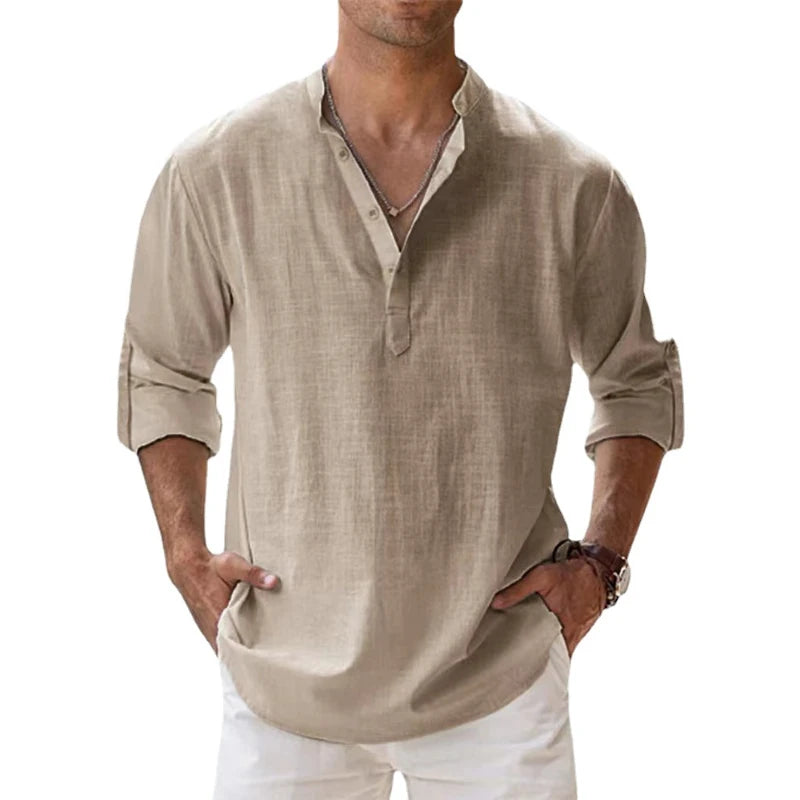 New Cotton Linen Shirts for Men Casual Shirts Lightweight Long Sleeve Henley Beach Shirts Hawaiian T Shirts for Men | Sorpresa