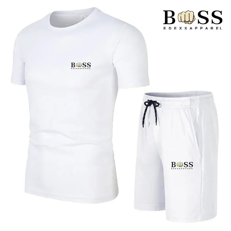 Fashion set men's casual sportswear set 2024 new men's fitness quick drying sportswear short sleeved T-shirt+shorts 2-piece set