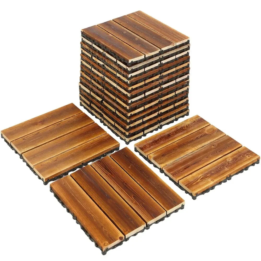 Hardwood Interlocking Tiles 12'' x 12'' Outdoor Wood Flooring Waterproof Wooden Floor Tiles for Garden Backyard Poolside(36 Pcs) | Sorpresa
