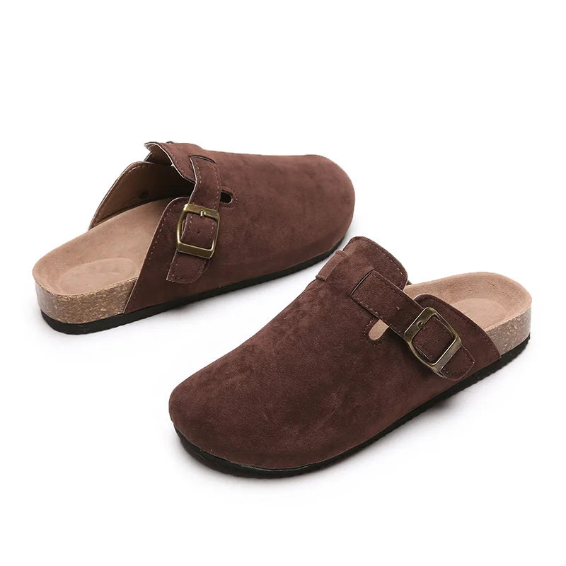 Comwarm Fashion Women's Suede Mules Slippers Men Clogs Cork Insole Sandals With Arch Support Outdoor Beach Slides Home Shoes | Sorpresa