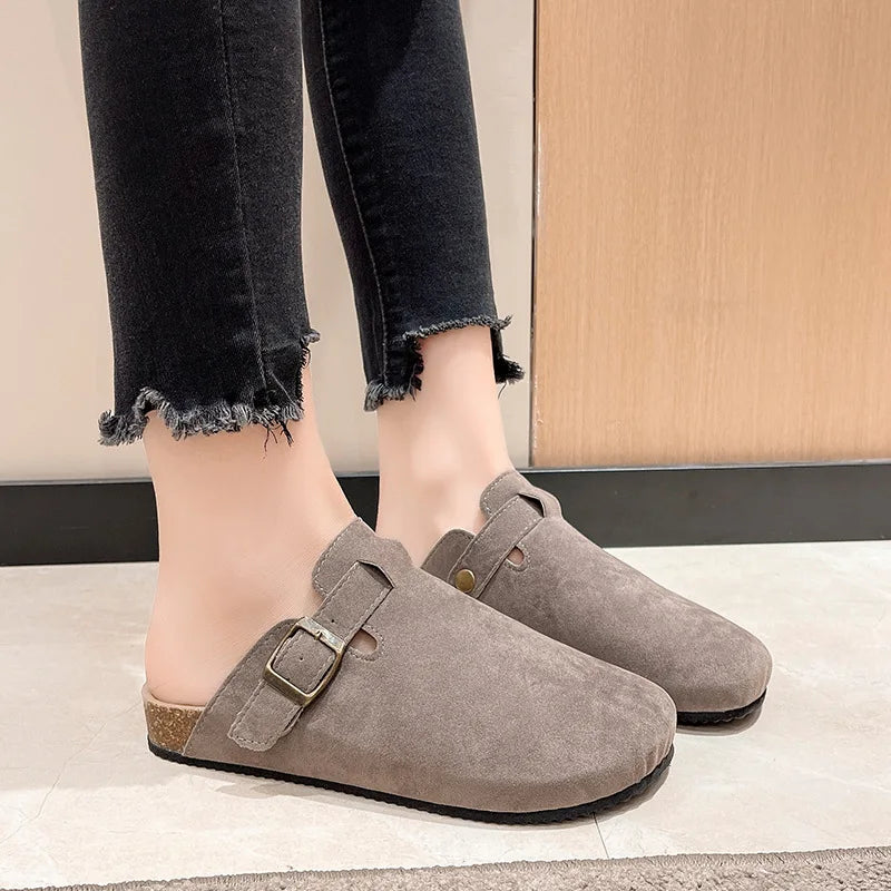 Comwarm Fashion Women's Suede Mules Slippers Men Clogs Cork Insole Sandals With Arch Support Outdoor Beach Slides Home Shoes | Sorpresa