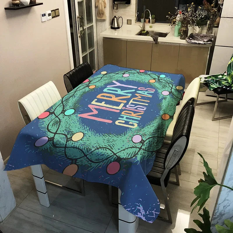 Merry Christmas Waterproof Elegant Table Tablecloths Cloth Snowman Snowflake Santa Claus Garden Picnic Mat Desk Protecter | Sorpresa