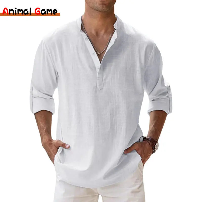 New Cotton Linen Shirts for Men Casual Shirts Lightweight Long Sleeve Henley Beach Shirts Hawaiian T Shirts for Men | Sorpresa