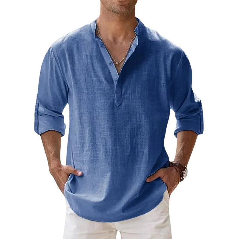 New Cotton Linen Shirts for Men Casual Shirts Lightweight Long Sleeve Henley Beach Shirts Hawaiian T Shirts for Men | Sorpresa