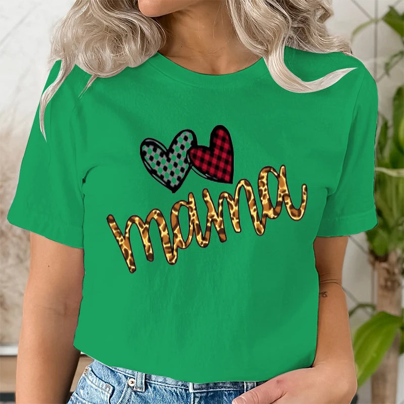 Leopard Mama Print T-shirt for Women Clothing Casual Short Sleeve Love Heart Fashion Summer T-Shirts Tops Women's Tee Clothing | Sorpresa