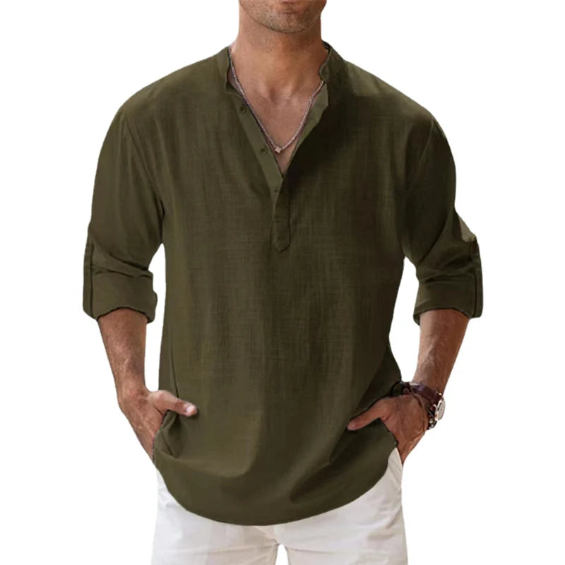 New Cotton Linen Shirts for Men Casual Shirts Lightweight Long Sleeve Henley Beach Shirts Hawaiian T Shirts for Men | Sorpresa