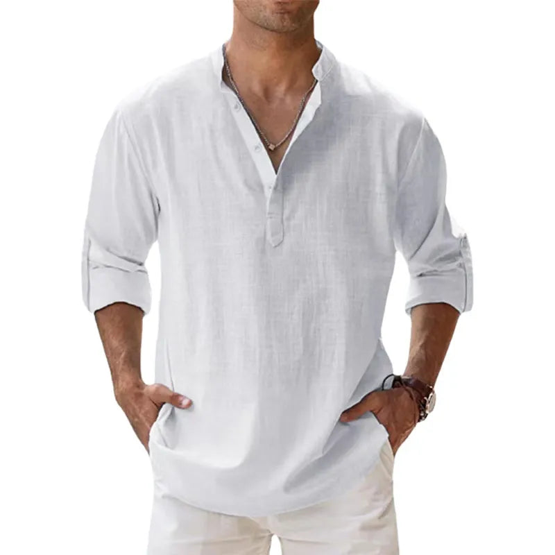 New Cotton Linen Shirts for Men Casual Shirts Lightweight Long Sleeve Henley Beach Shirts Hawaiian T Shirts for Men | Sorpresa