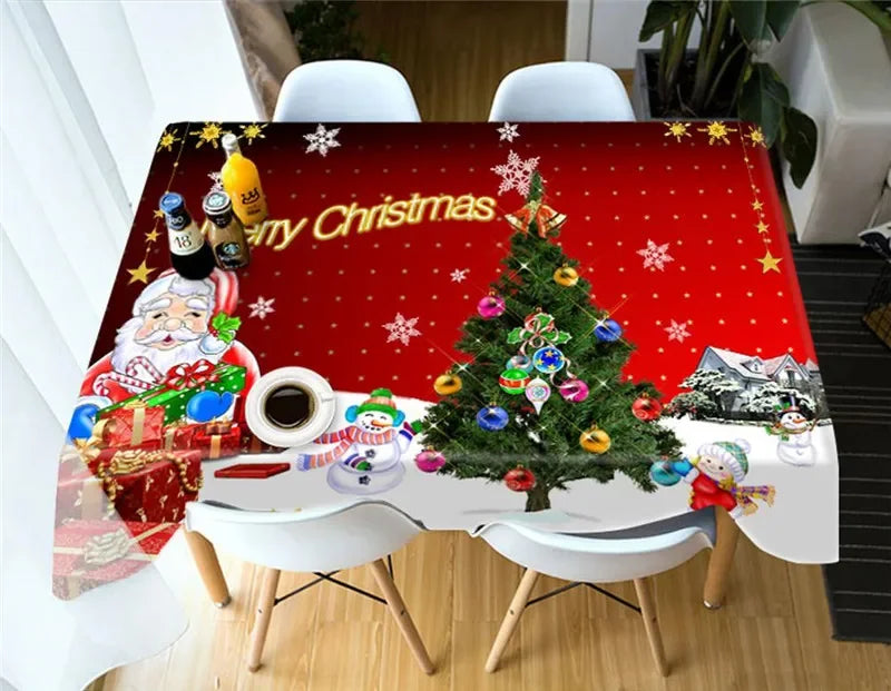Merry Christmas Waterproof Elegant Table Tablecloths Cloth Snowman Snowflake Santa Claus Garden Picnic Mat Desk Protecter | Sorpresa