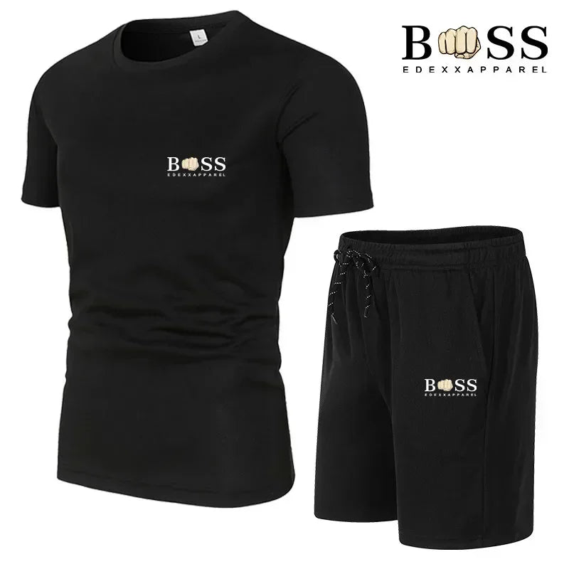 Fashion set men's casual sportswear set 2024 new men's fitness quick drying sportswear short sleeved T-shirt+shorts 2-piece set