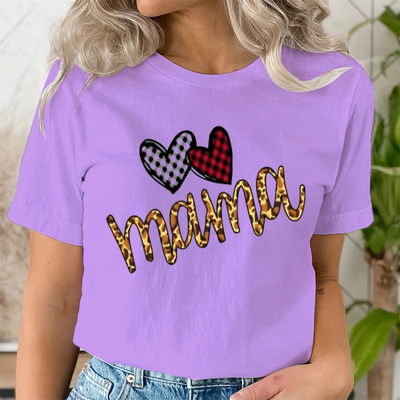 Leopard Mama Print T-shirt for Women Clothing Casual Short Sleeve Love Heart Fashion Summer T-Shirts Tops Women's Tee Clothing | Sorpresa
