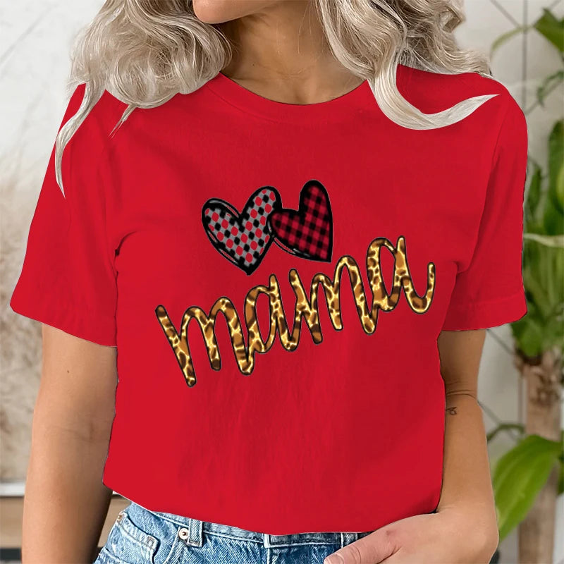 Leopard Mama Print T-shirt for Women Clothing Casual Short Sleeve Love Heart Fashion Summer T-Shirts Tops Women's Tee Clothing | Sorpresa