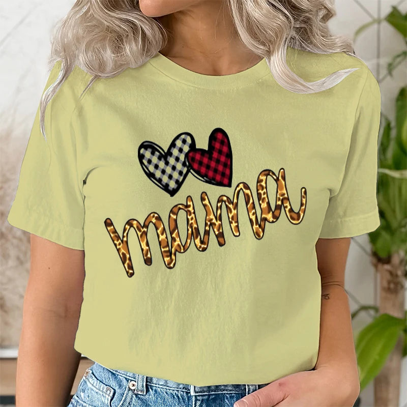 Leopard Mama Print T-shirt for Women Clothing Casual Short Sleeve Love Heart Fashion Summer T-Shirts Tops Women's Tee Clothing | Sorpresa