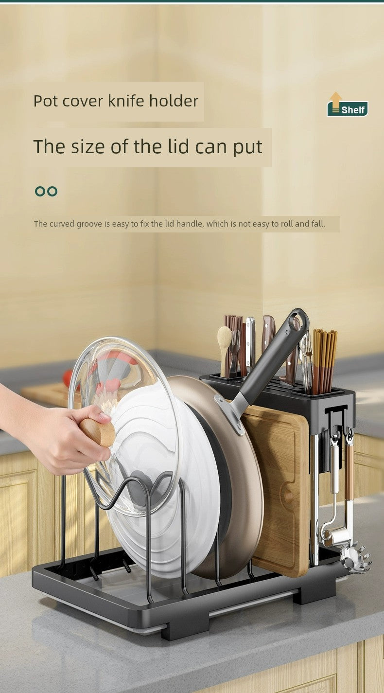Kitchen Lid Rack Table Top Household Kitchen Multi-Functional Storage Rack Bowl Dish Knife Chopstick and Spoon Pot Cover Integrated Storage Rack
