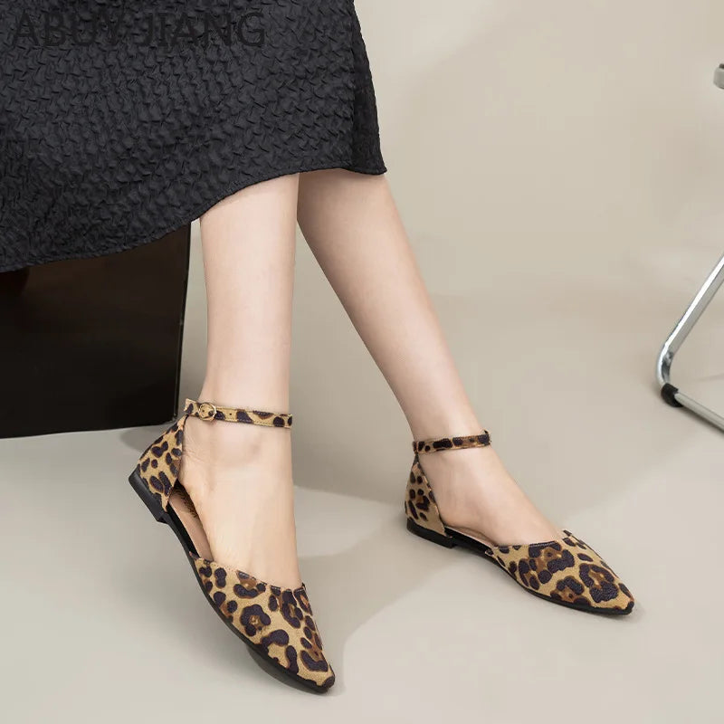 2024 New Sexy Leopard Single Shoes Women Pointed Shallow Mouth Buckle Hollow Shoes 41-43 Large Size | Sorpresa