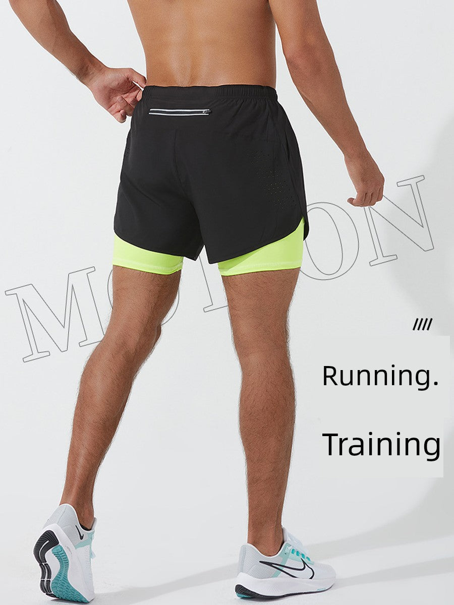Sports Shorts Men's Running Marathon Track and Field Loose Shorts Quick-Drying Lining Fashion Tape Double-Layer Fitness Summer - Sorpresa