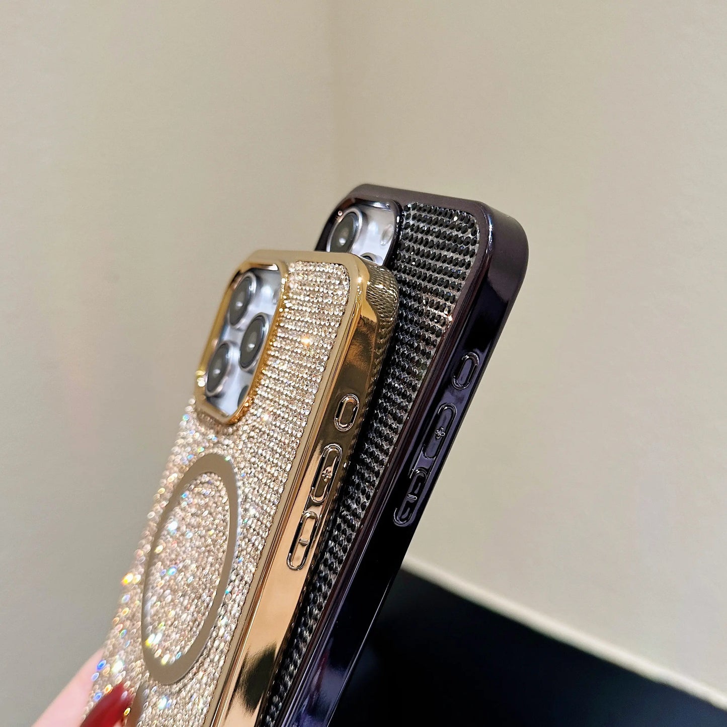 Luxury Glitter Shining Diamond Plating Phone Case for iPhone 11 12 13 14 15 Pro Max Wireless Charging Magsafe Cover
