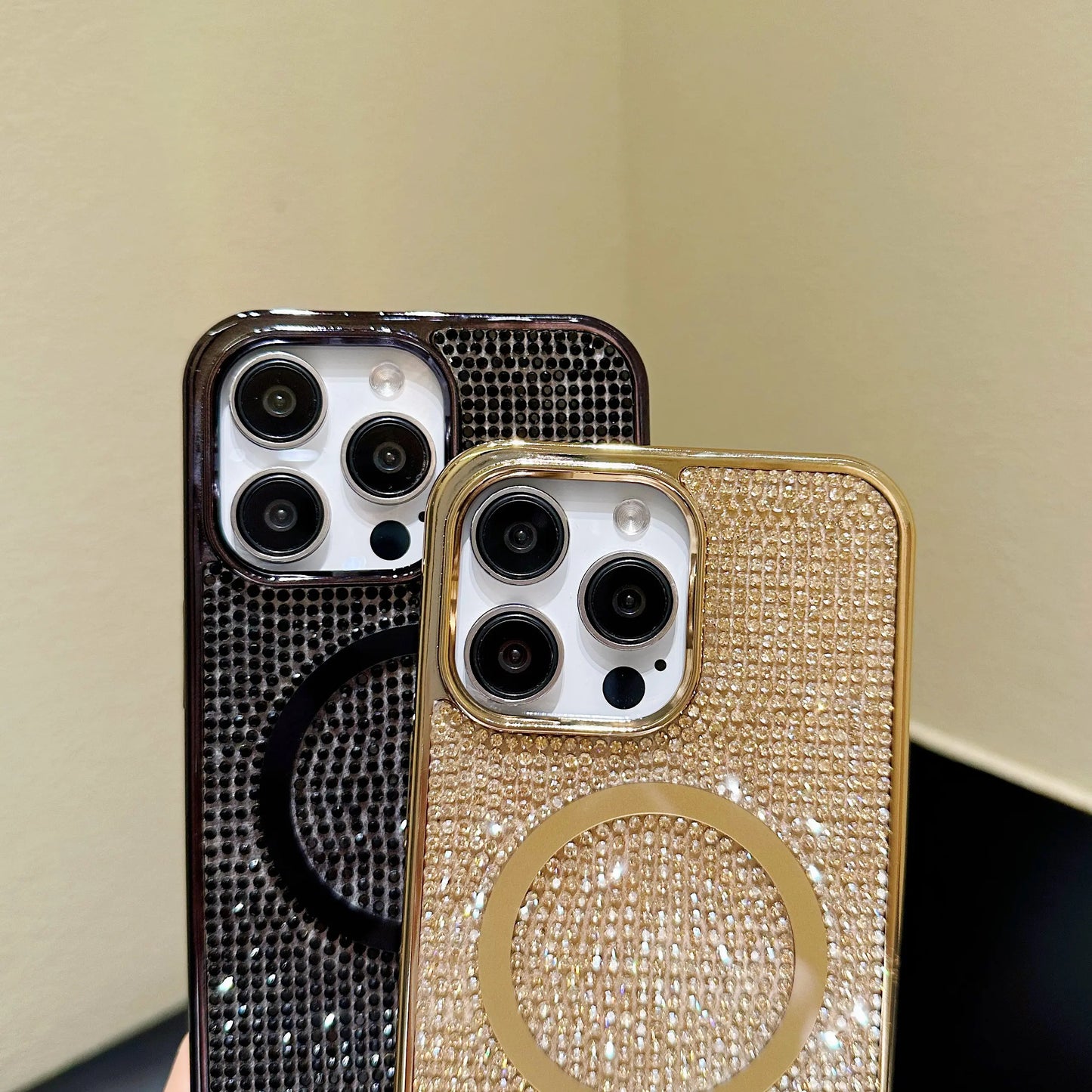 Luxury Glitter Shining Diamond Plating Phone Case for iPhone 11 12 13 14 15 Pro Max Wireless Charging Magsafe Cover