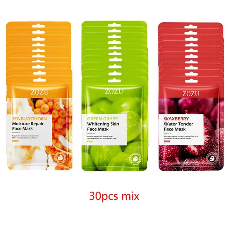 30Pcs Face Mask Sets Fresh Fruit Face Care Sheet Masks Hydrating Anti-aging Oil Control Acne Treatment Facial Mask Skin Care Set | Sorpresa