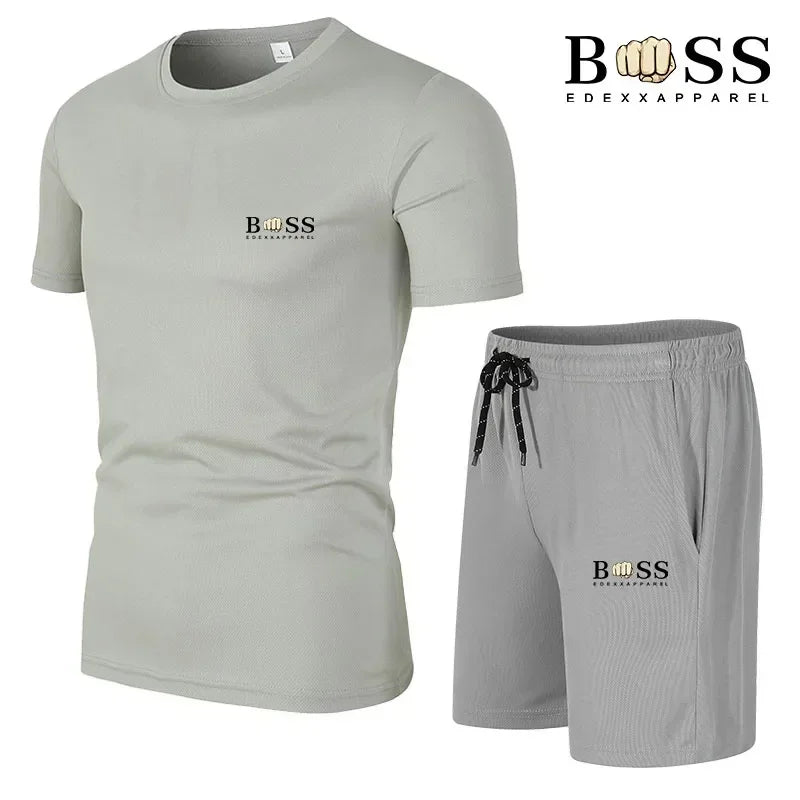 Fashion set men's casual sportswear set 2024 new men's fitness quick drying sportswear short sleeved T-shirt+shorts 2-piece set