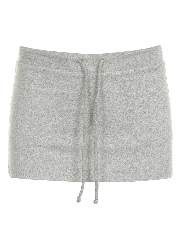 Cute and psycho Solid Lace-up Mini Skirts Sexy American Retro Basic Vintage Casual Short Bottoms Basic Casual A-Line Knit Clothing