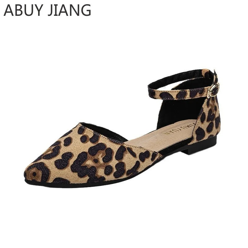 2024 New Sexy Leopard Single Shoes Women Pointed Shallow Mouth Buckle Hollow Shoes 41-43 Large Size | Sorpresa