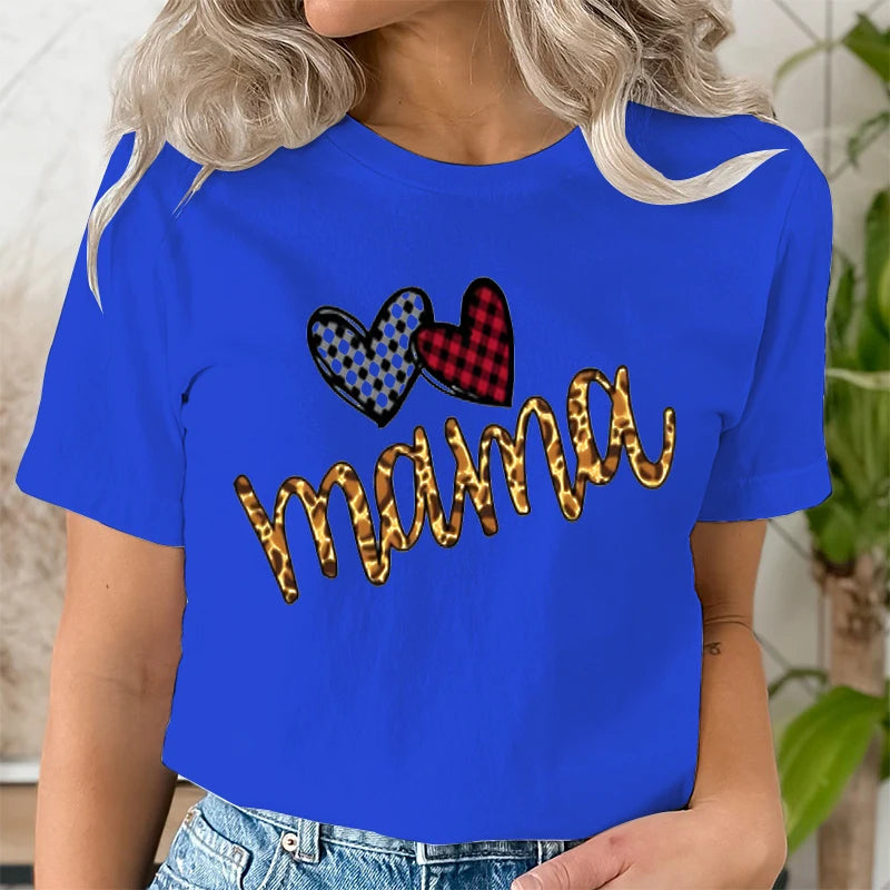 Leopard Mama Print T-shirt for Women Clothing Casual Short Sleeve Love Heart Fashion Summer T-Shirts Tops Women's Tee Clothing | Sorpresa