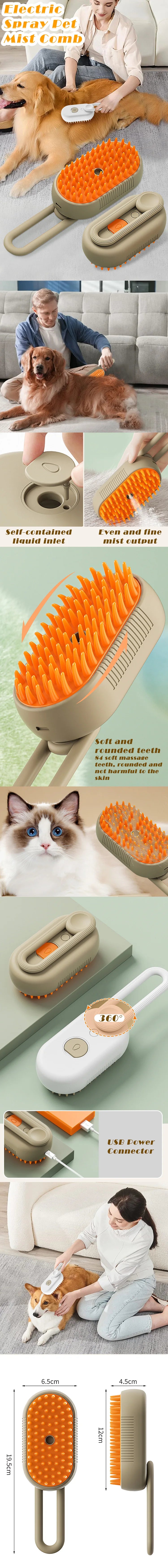 Pet Steam Brush Cat Dog Cleaning Steamy Spray Massage Beauty Comb 3 In 1 Hair Removal Grooming Supplies Pets Accessories | Sorpresa