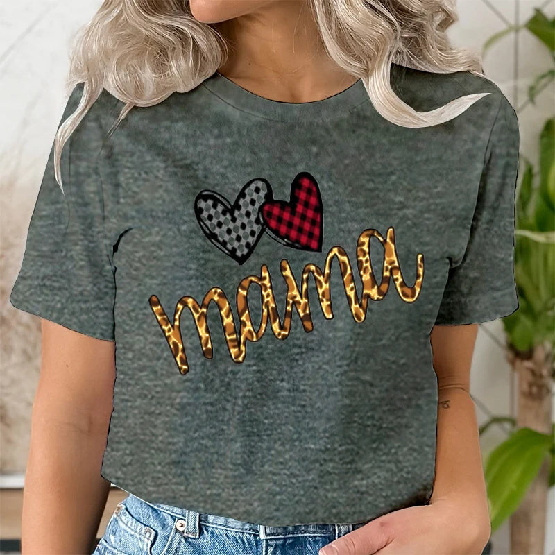 Leopard Mama Print T-shirt for Women Clothing Casual Short Sleeve Love Heart Fashion Summer T-Shirts Tops Women's Tee Clothing | Sorpresa