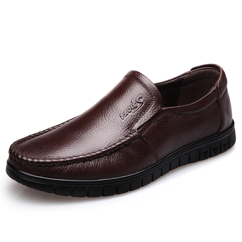 2024 New Men's Genuine Leather Shoes Brand Father Casual Leather Anti slip Black Middle-aged Man Cow Leather Shoes